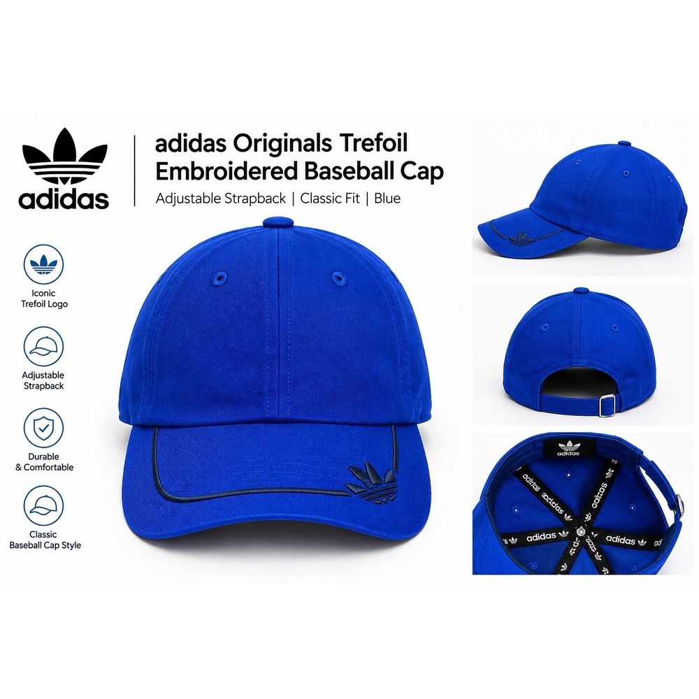 Adidas Originals Trefoil Baseball Cap Blue Embroidered Logo Adjustable Strapback